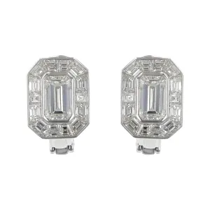 Platinum Emerald-cut Diamond Halo Earrings