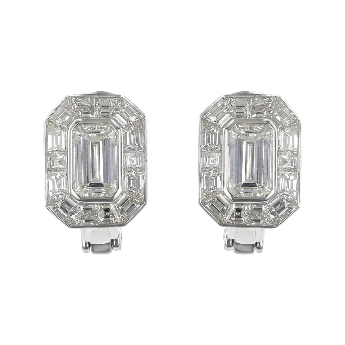 Platinum Emerald-cut Diamond Halo Earrings