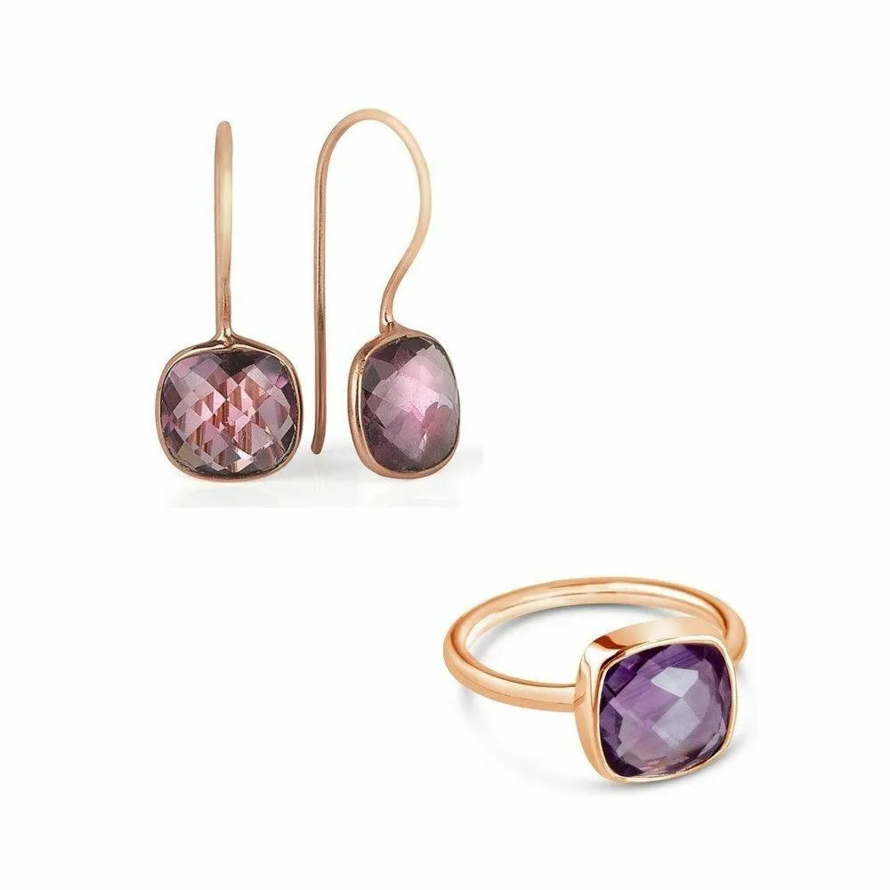 Purple Amethyst Earrings | Rose Gold