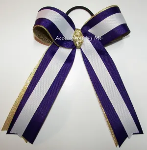 Purple Gold White Ponytail Bow