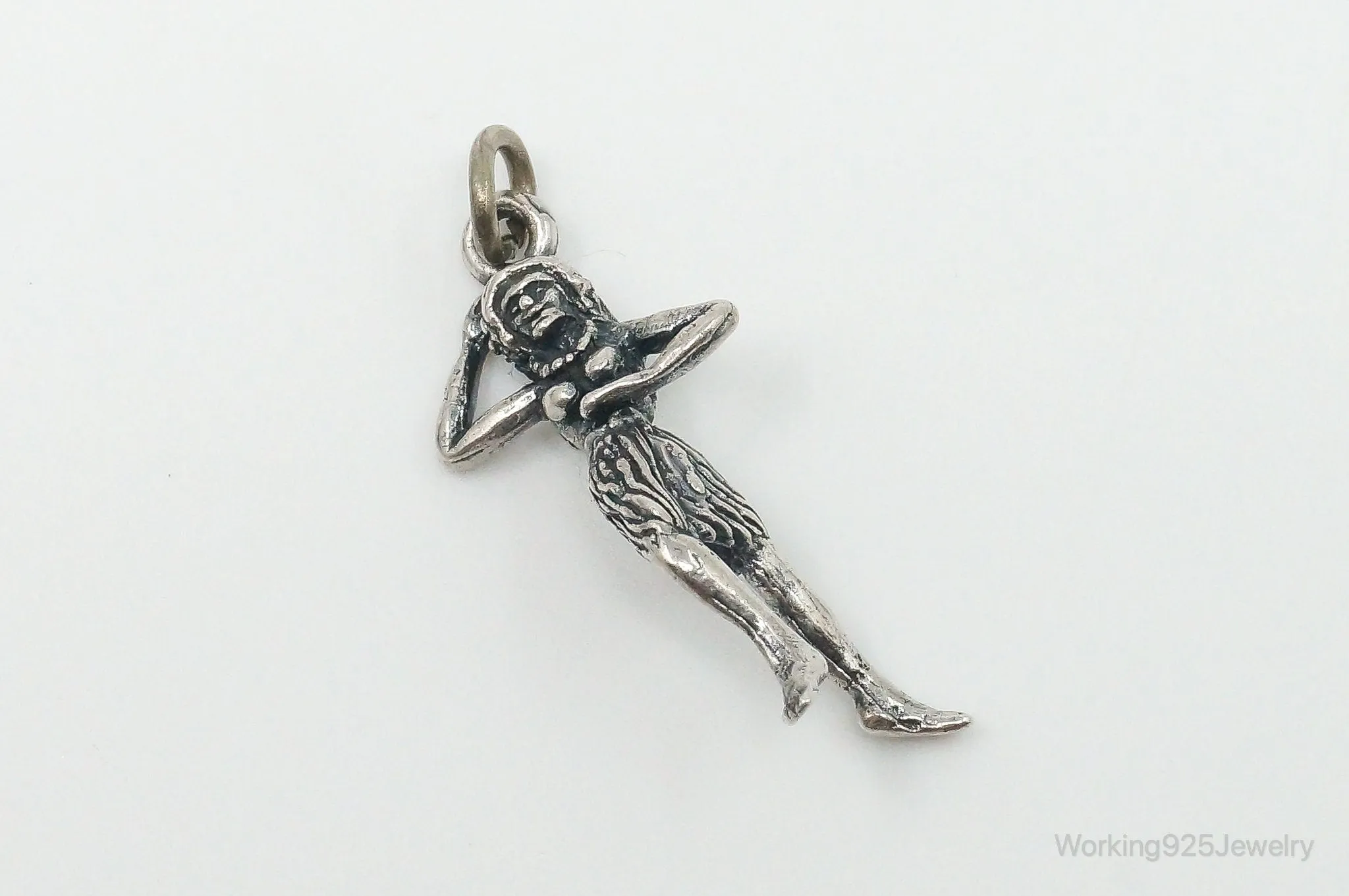 Rare Vintage Hula Dancing Woman Moving Sterling Silver Charm