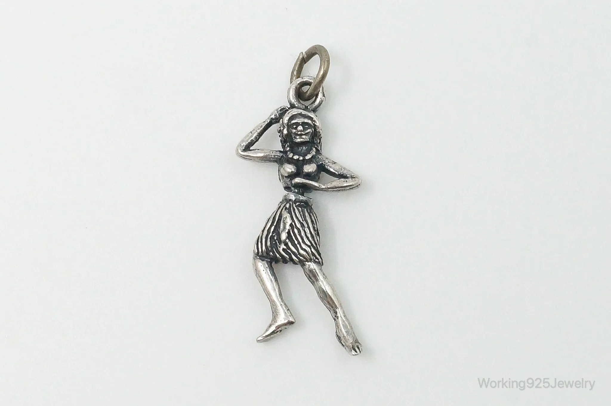 Rare Vintage Hula Dancing Woman Moving Sterling Silver Charm