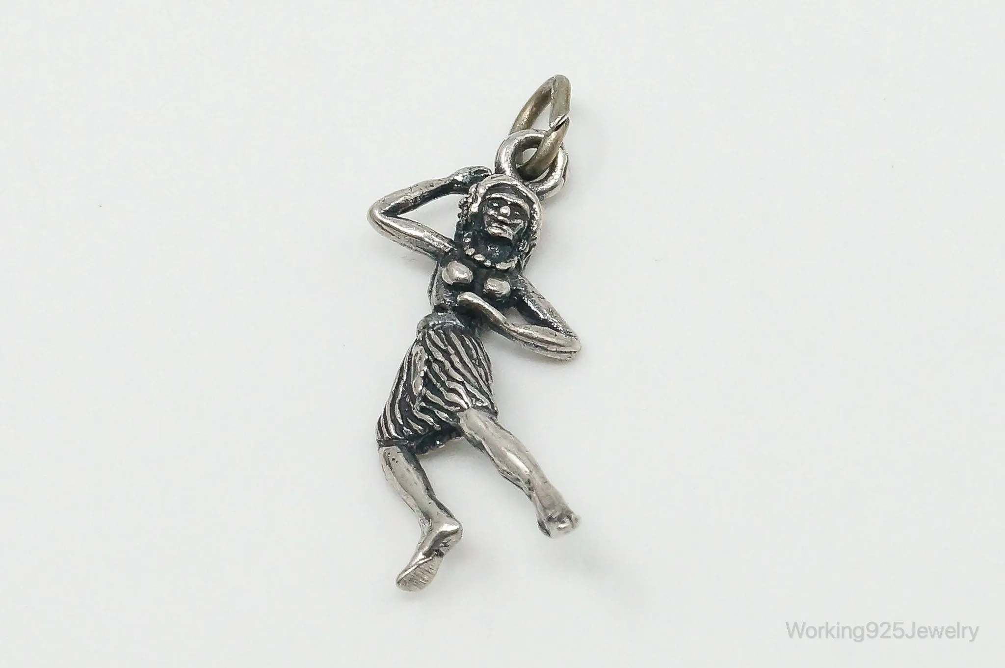 Rare Vintage Hula Dancing Woman Moving Sterling Silver Charm