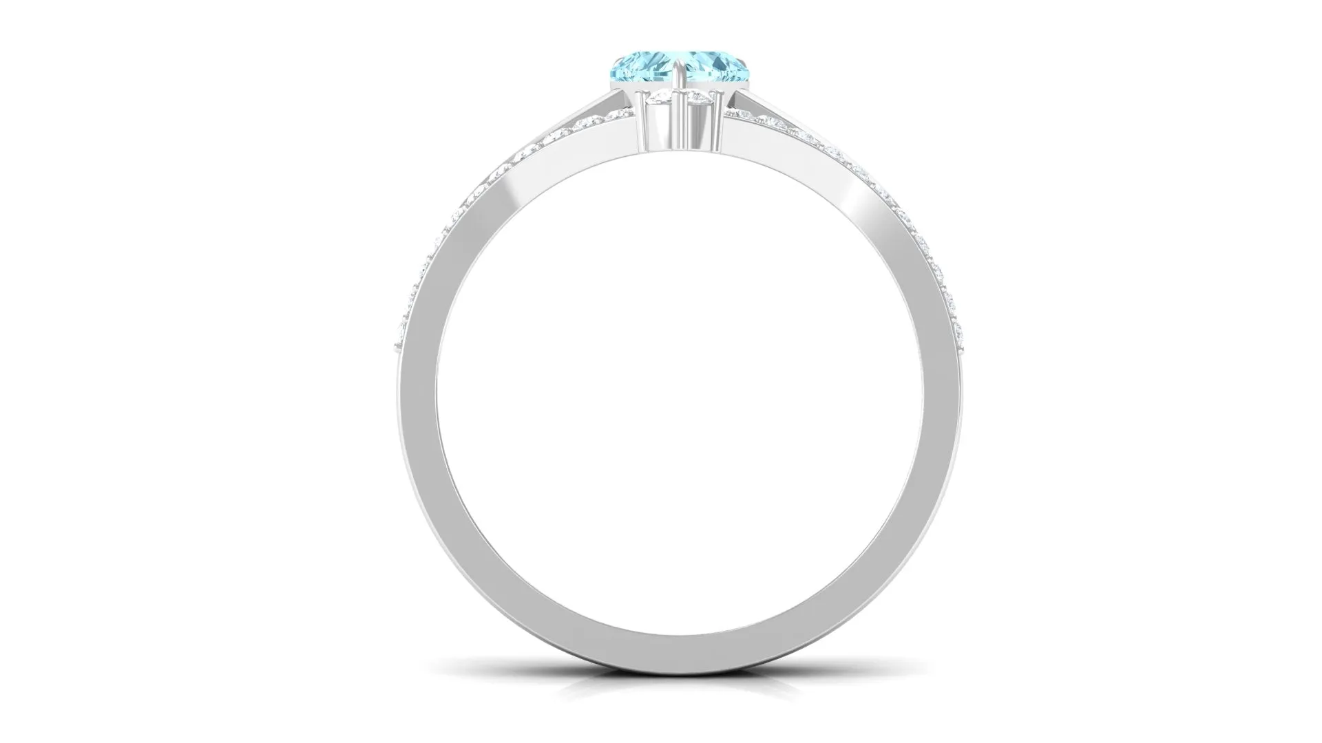 Real Aquamarine Heart Ring Set with Diamond