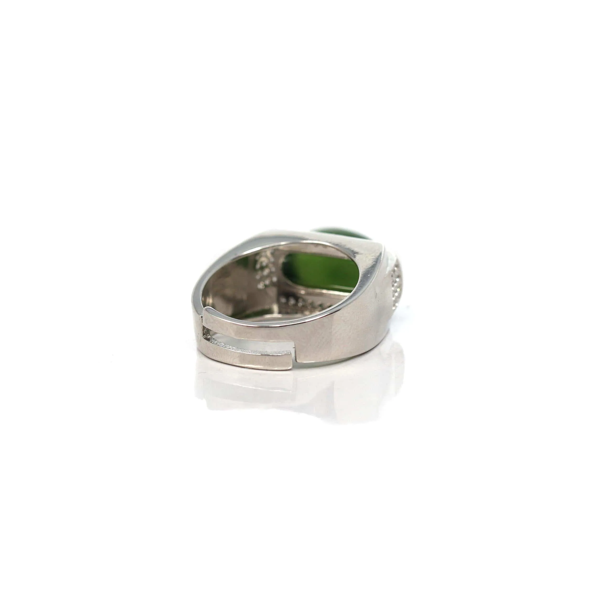 RealJade® Co. Signet Silver Real Oval Green Nephrite Jade Classic Men's Ring