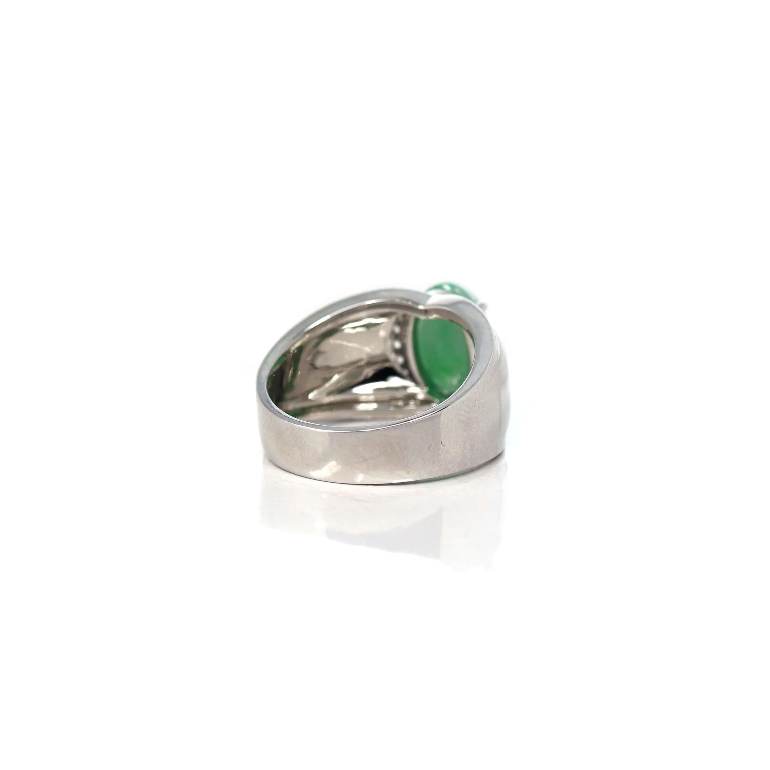 RealJade® Co. Sterling Silver Genuine Green Jadeite Jade Men's Ring with White Sapphire