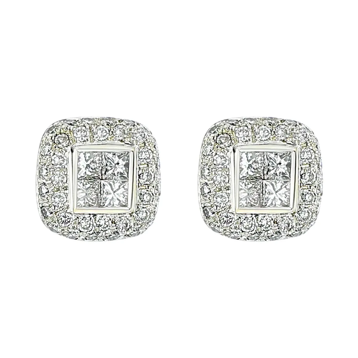 Retro 14K Yellow Gold Diamond Square Earrings