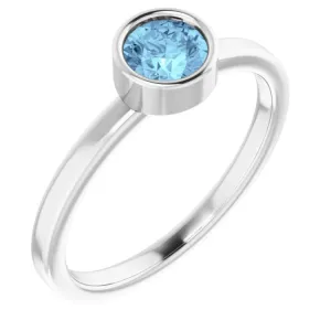 Rhodium-Plated Sterling Silver 5 mm Imitation Aquamarine Ring