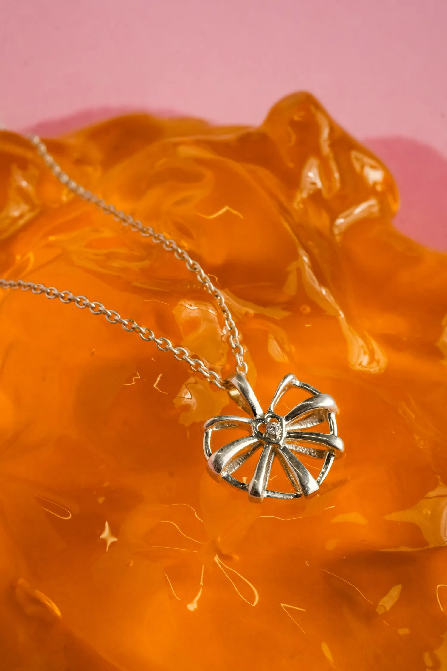 Ribbon Heart Necklace - Sterling Silver