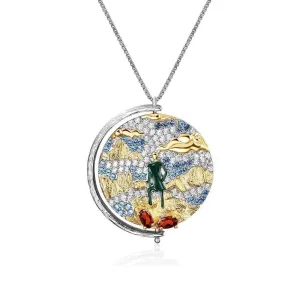 Rotatable Oil Painting Pendant Necklace