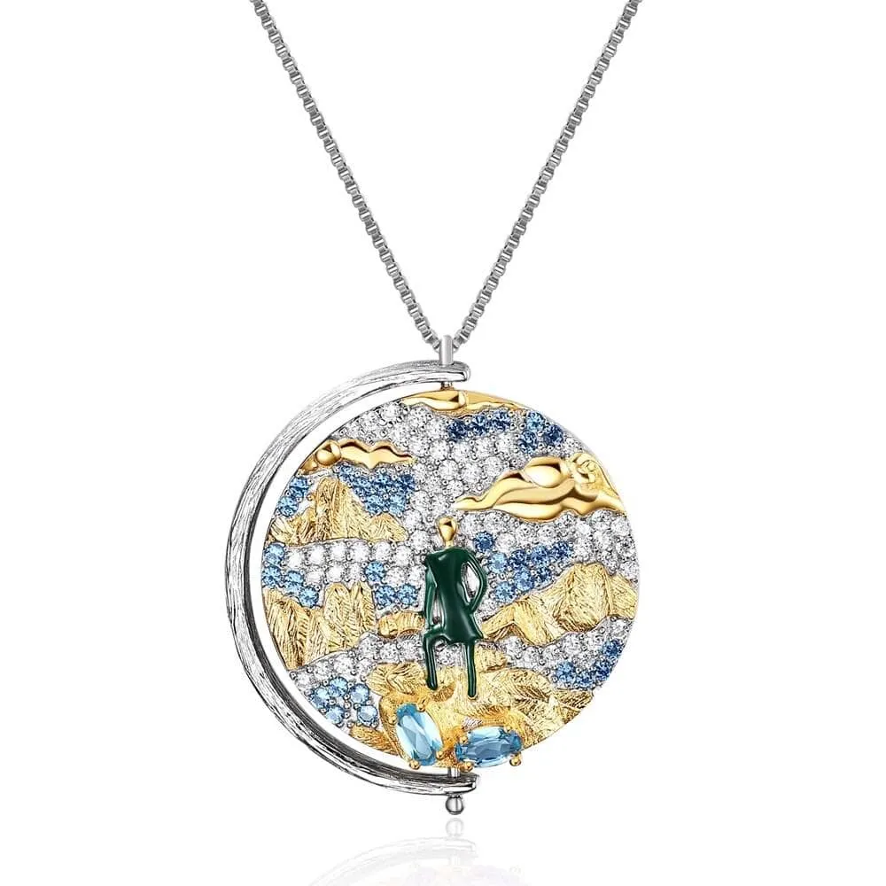 Rotatable Oil Painting Pendant Necklace