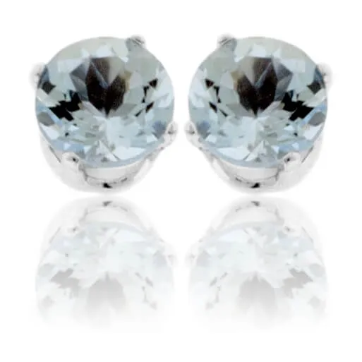 Round Cut Aquamarine Stud Earrings