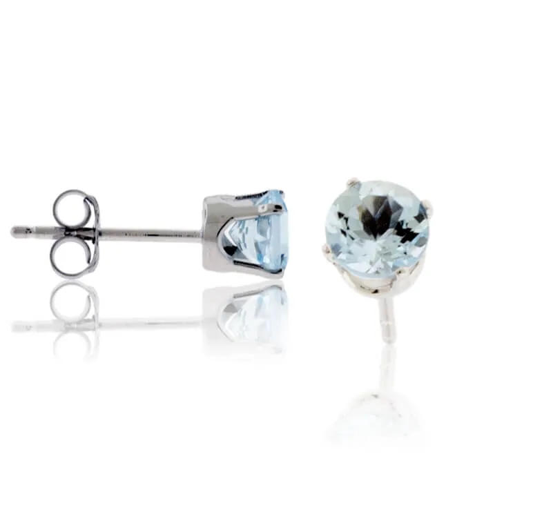 Round Cut Aquamarine Stud Earrings