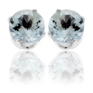 Round Cut Aquamarine Stud Earrings