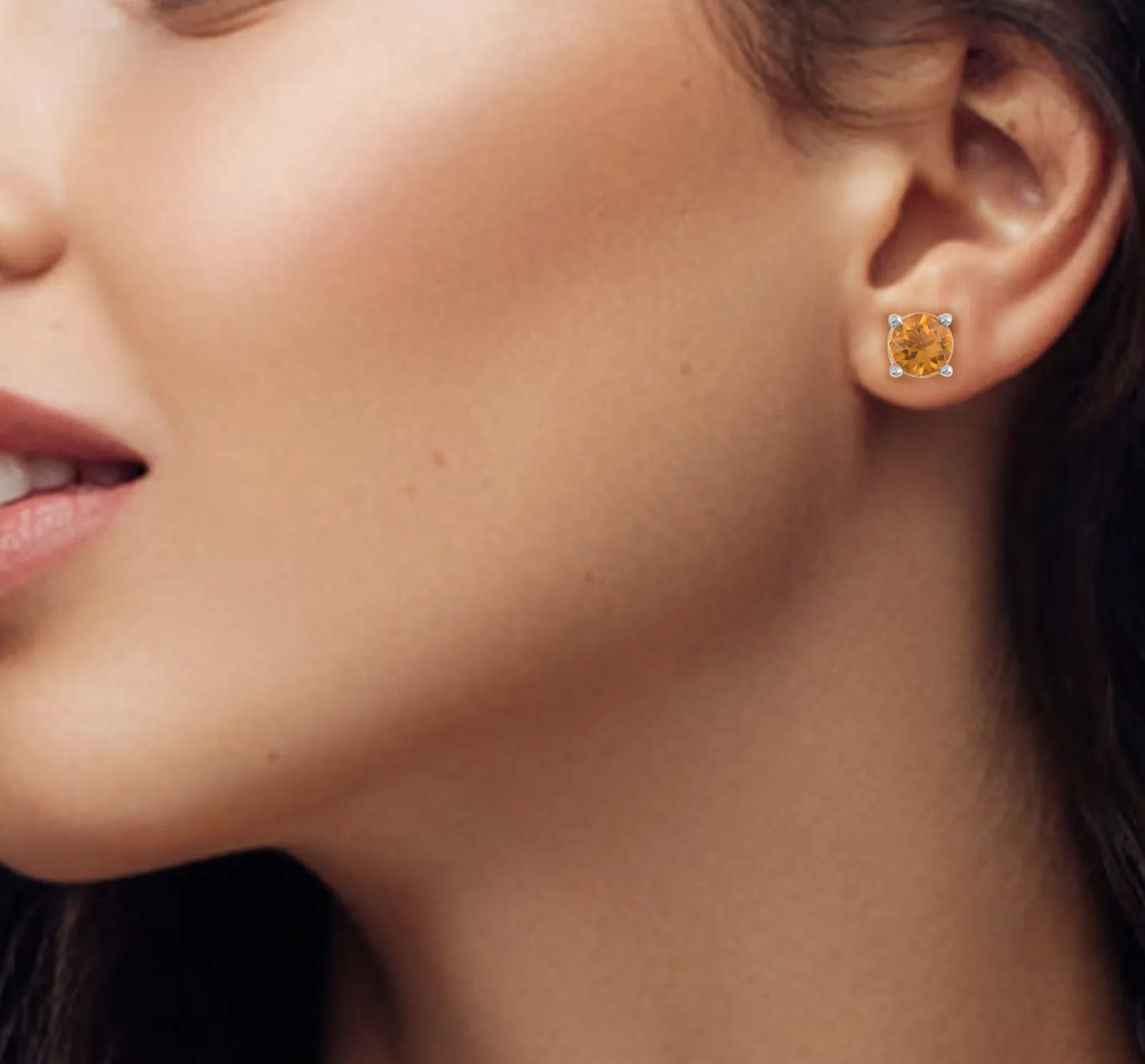 Round Yellow Citrine Studs Earrings