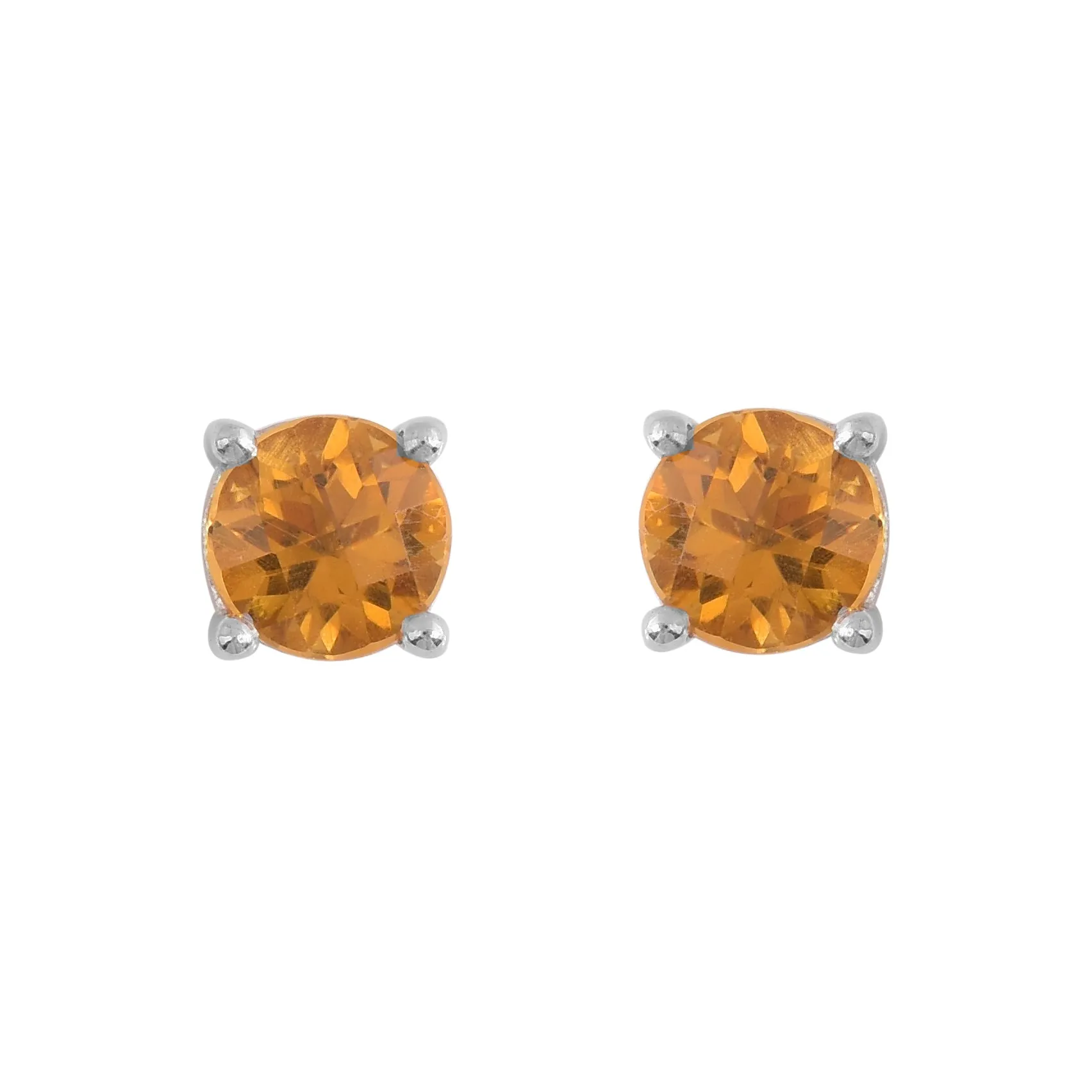 Round Yellow Citrine Studs Earrings