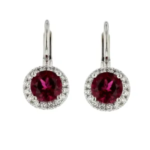 Rubellite and Diamond Halo Drop Earrings