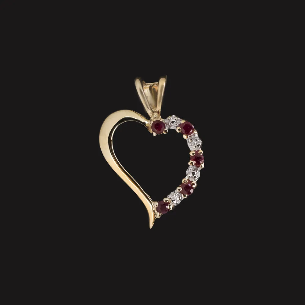 RUBY DIAMOND HEART PENDANT 10k YELLOW GOLD NECKLACE NATURAL ANNIVERSARY GIFT