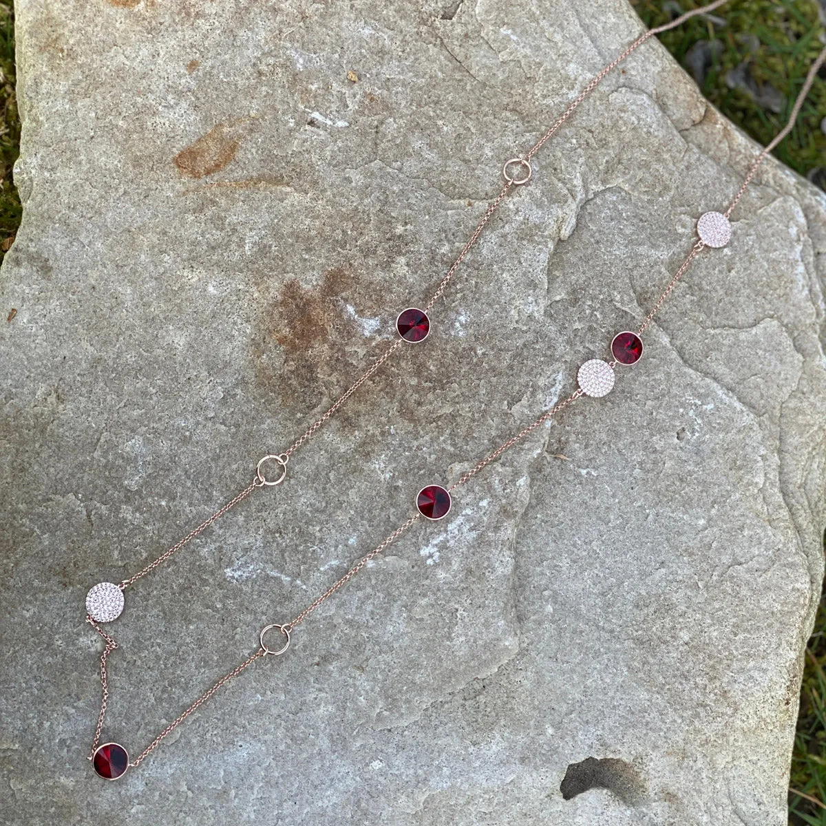 Ruby Rose Gold Diamante Garnet Long Necklace