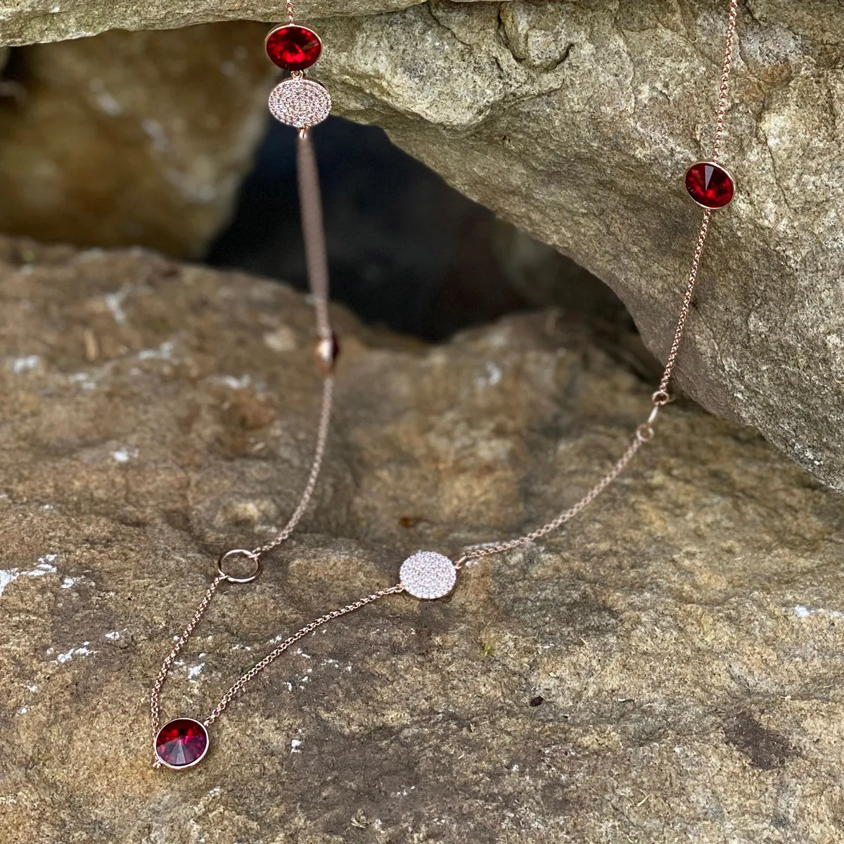 Ruby Rose Gold Diamante Garnet Long Necklace