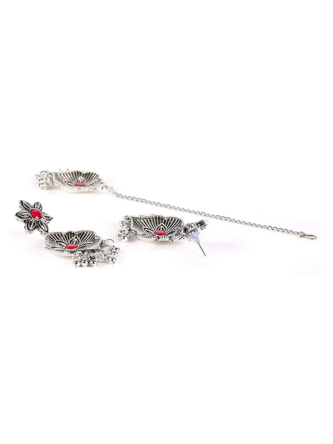 Ruby Stones Studded Oxidized Silver Plated Jewelry Set