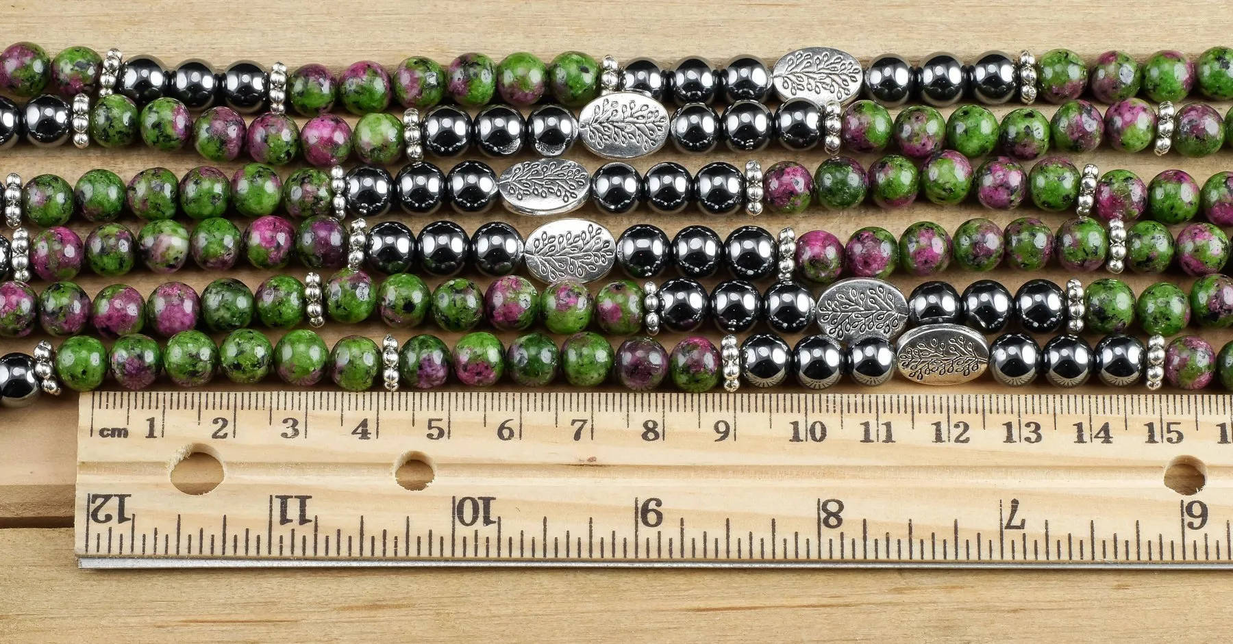 RUBY ZOISITE & HEMATITE Crystal Necklace, Mala - Beaded Necklace, Handmade Jewelry, Healing Crystals and Stones,  E1355