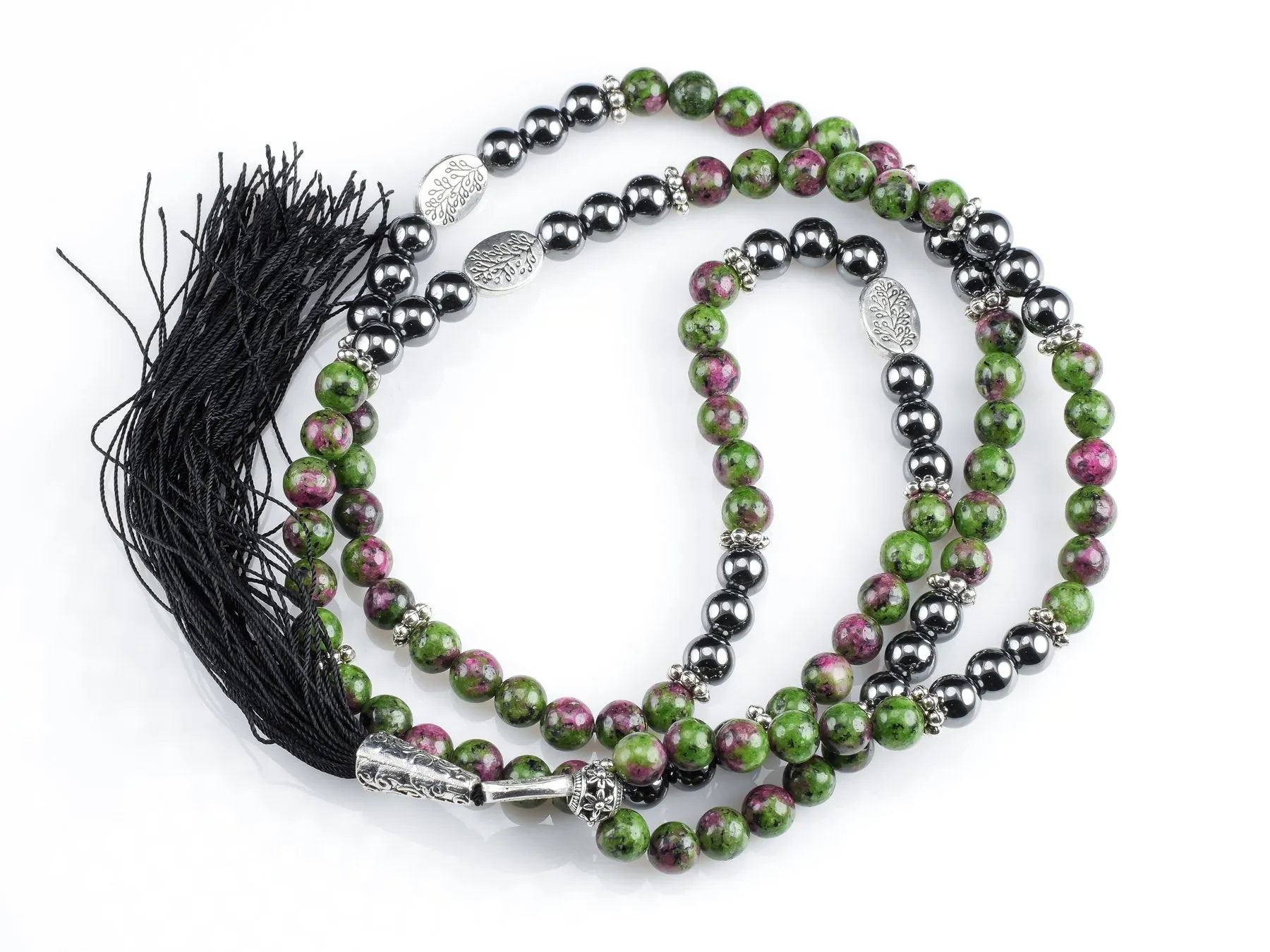 RUBY ZOISITE & HEMATITE Crystal Necklace, Mala - Beaded Necklace, Handmade Jewelry, Healing Crystals and Stones,  E1355