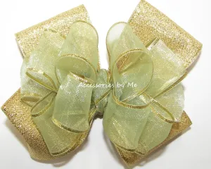 Sage Green Gold Metallic Hair Bow