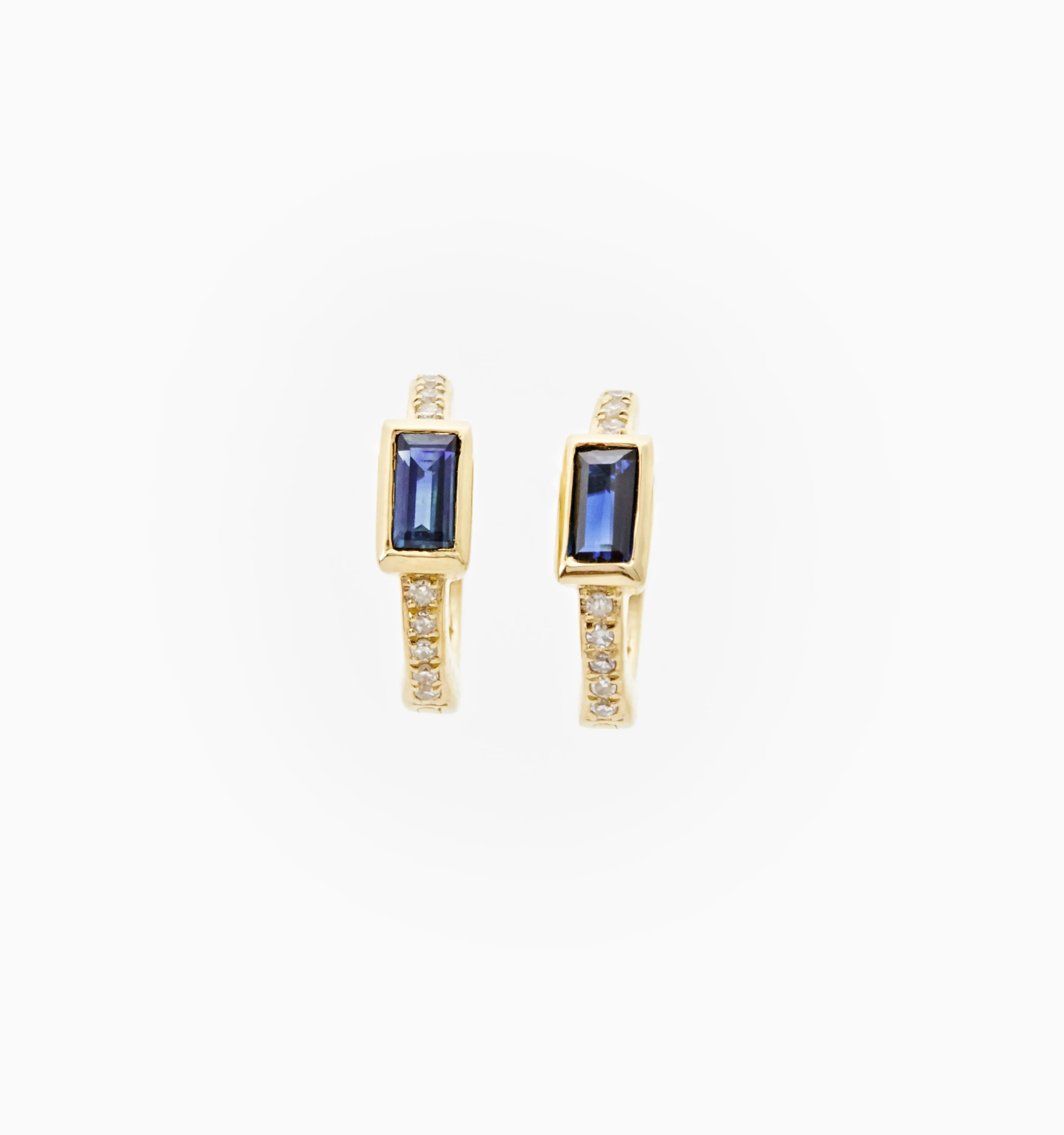 Sapphire Baguette Diamond Hoops In 14K Solid Gold