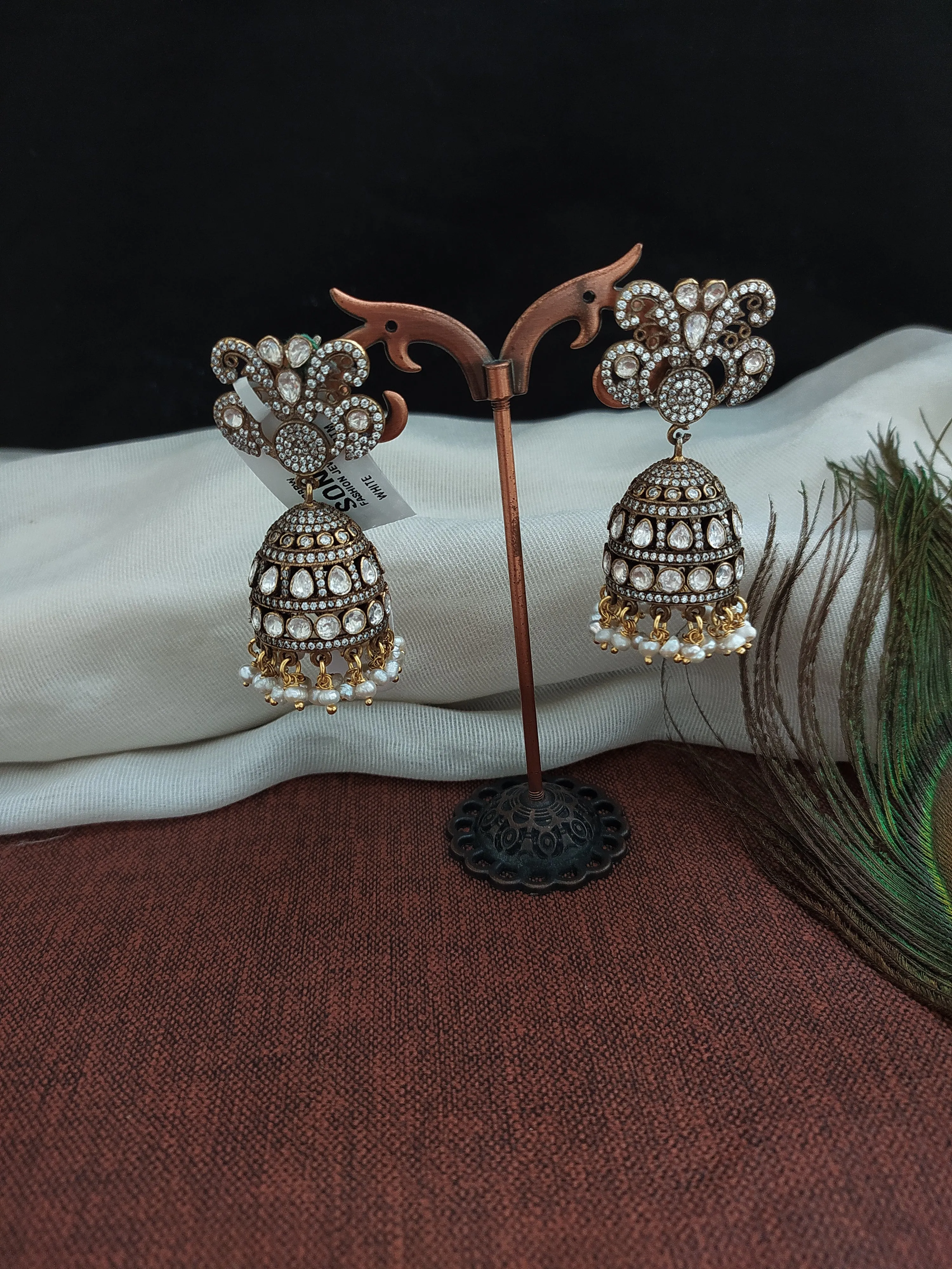 Silver Monzonite Jhumki With the White Pearls