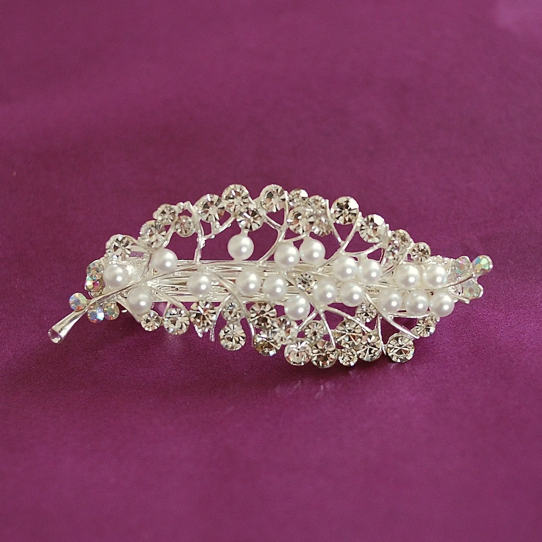 Silver Pearl Hair Clip with Diamante