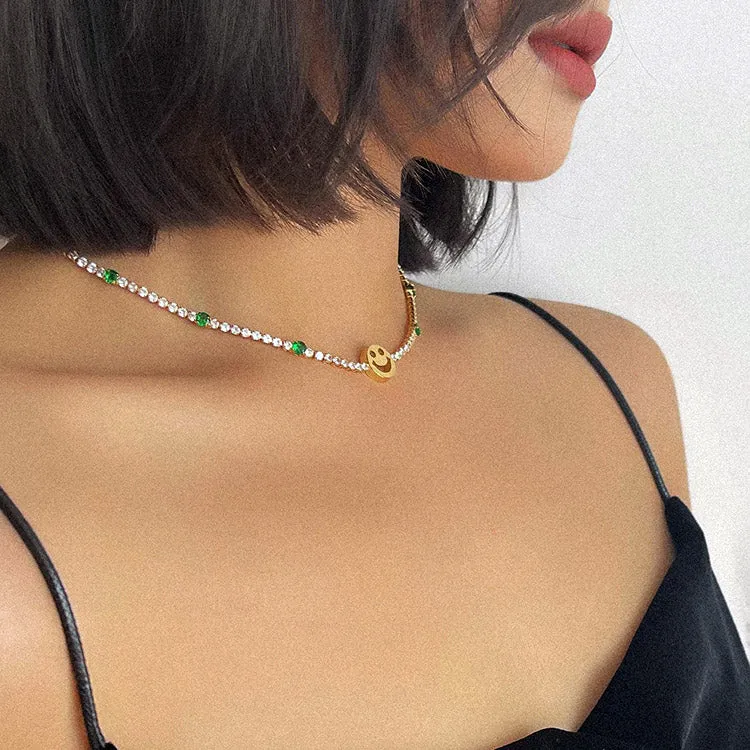 Smiley Dainty Tennis Choker Stackable Necklace