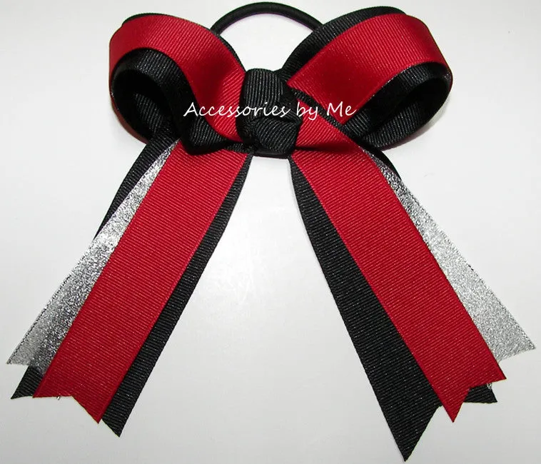 Sparkly Red Black Silver Ponytail Bow