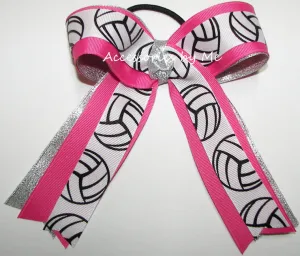 Sparkly Volleyball Hot Pink Silver Ponytail Bow