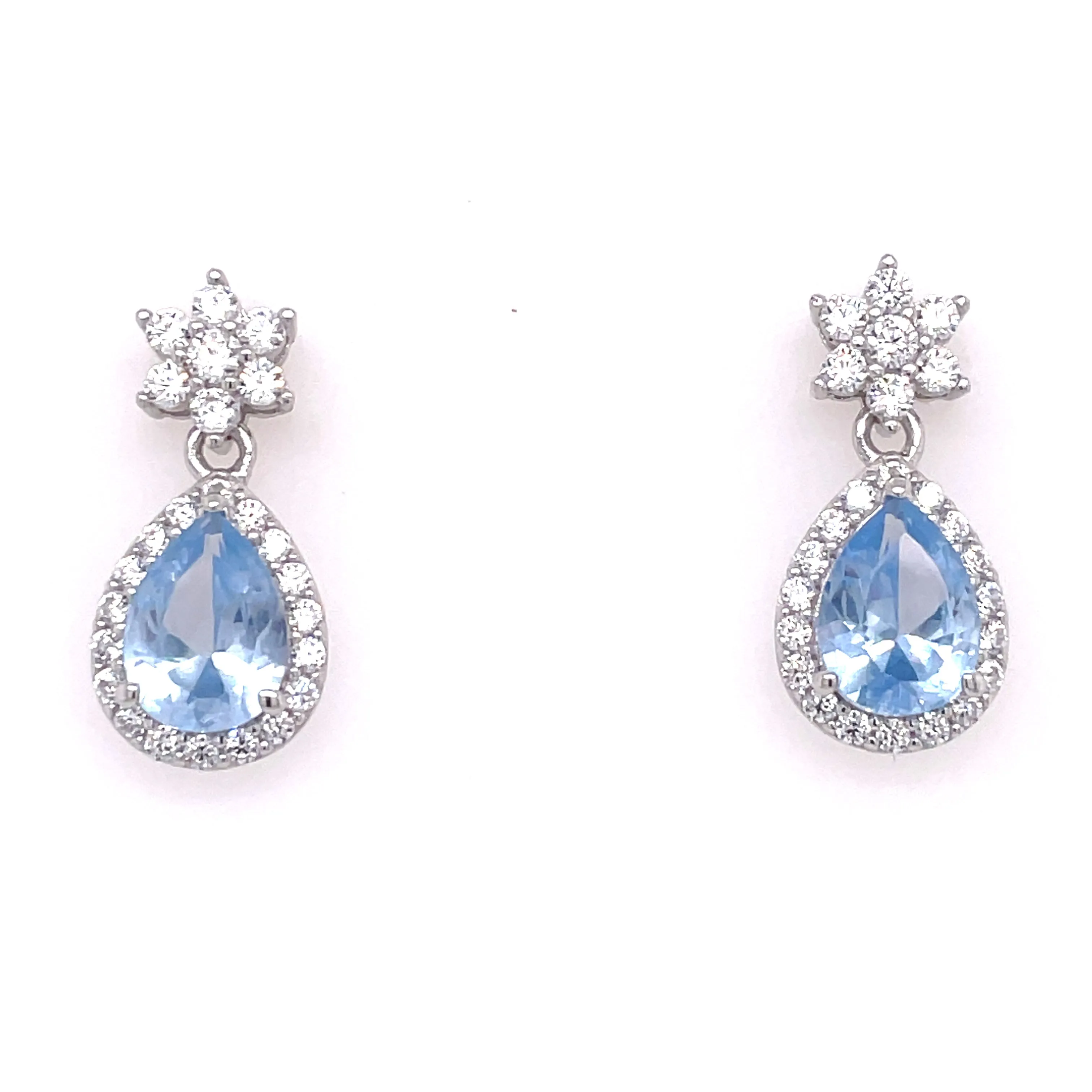 Sterling Silver Aquamarine CZ Drop Earrings