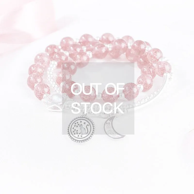 Strawberry Quartz Moonstone Sterling Silver Bead Bracelet Rosantica Handmade Jewelry Women