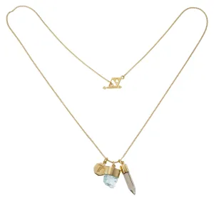 SUPERPOWER CHARM NECKLACE - AQUAMARINE WITH SMOKY QUARTZ - GOLD