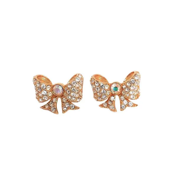 Swarovski Gold and Crystal Bow Stud Earrings