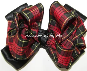 Tartan Plaid Red Black Gold Hair Bow