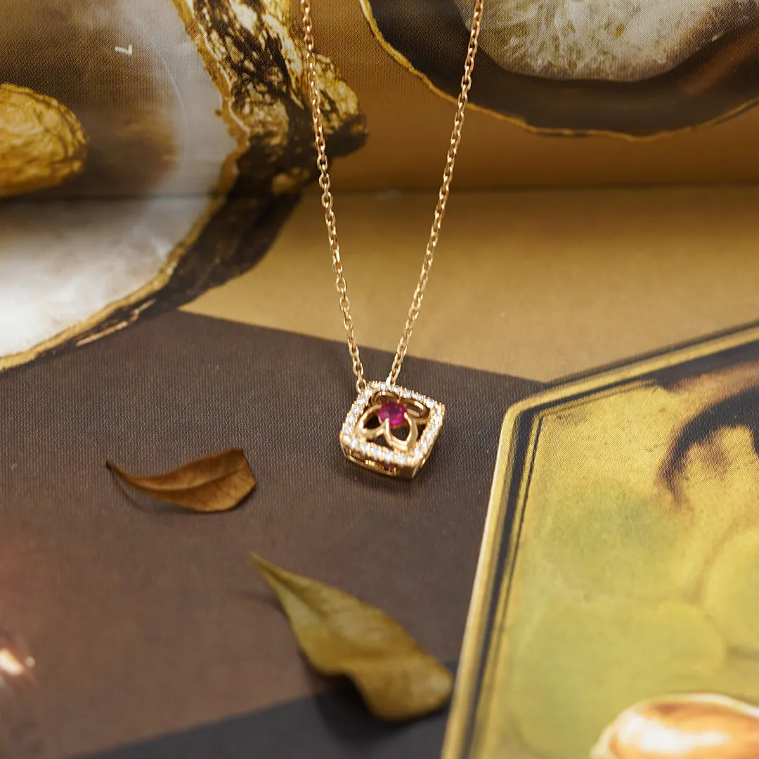 THIALH - LEGACY- 18K Rose Gold Ruby and Diamond Necklace