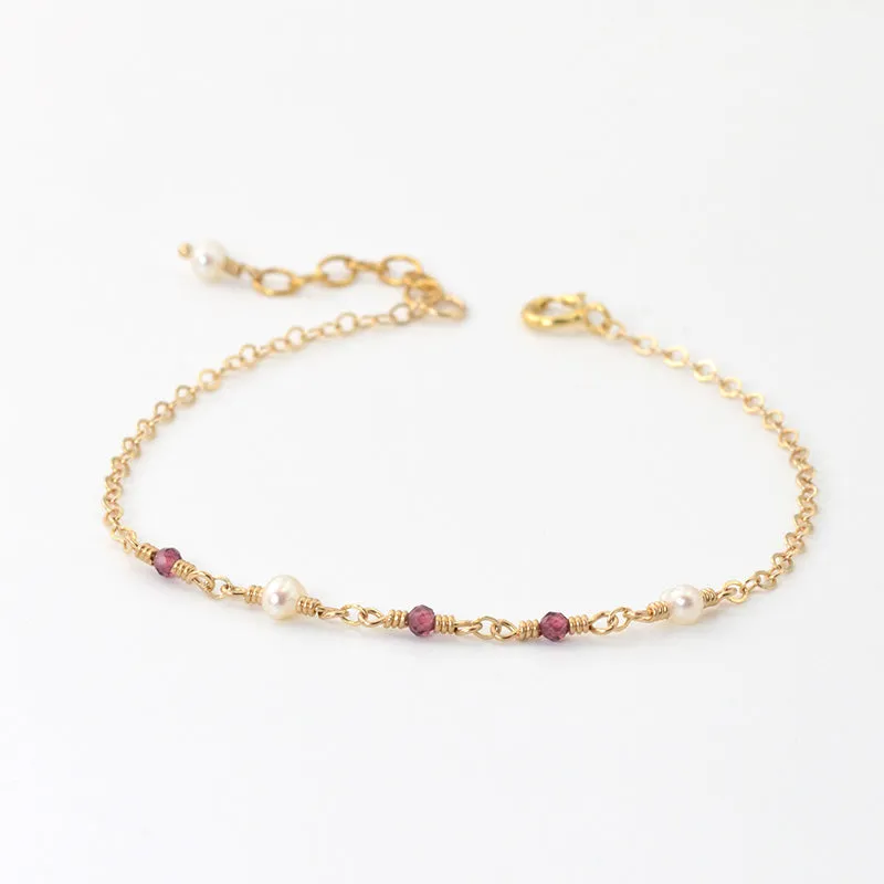 Tiny Garnet and Pearl Bead Bracelet in 14K Gold Handmade Jewelry Accessories Women