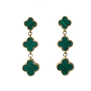 Triple Flora Bezel Gemstone Statement Earrings