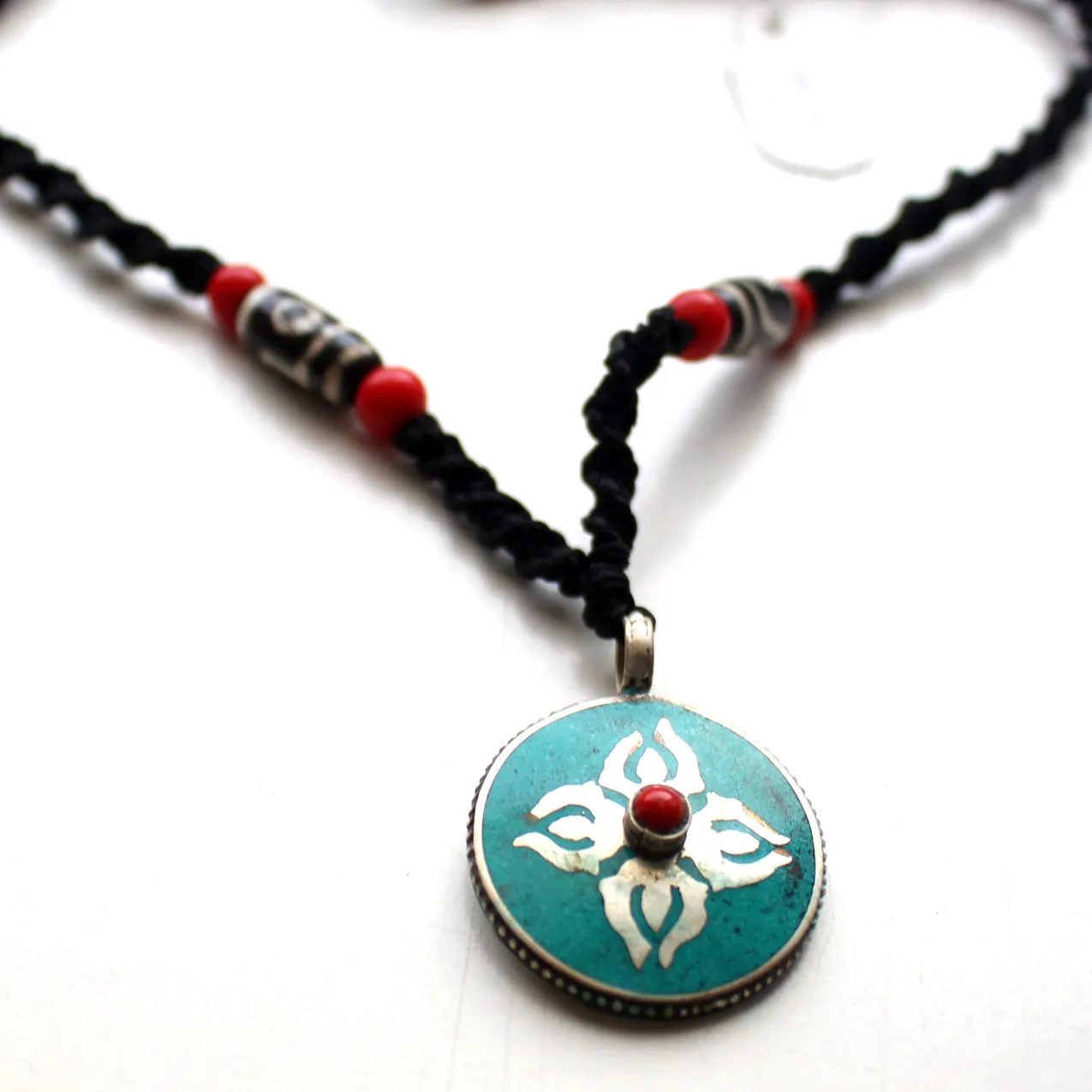 Turquoise Inlaid Double Dorjee Tibetan Pendant