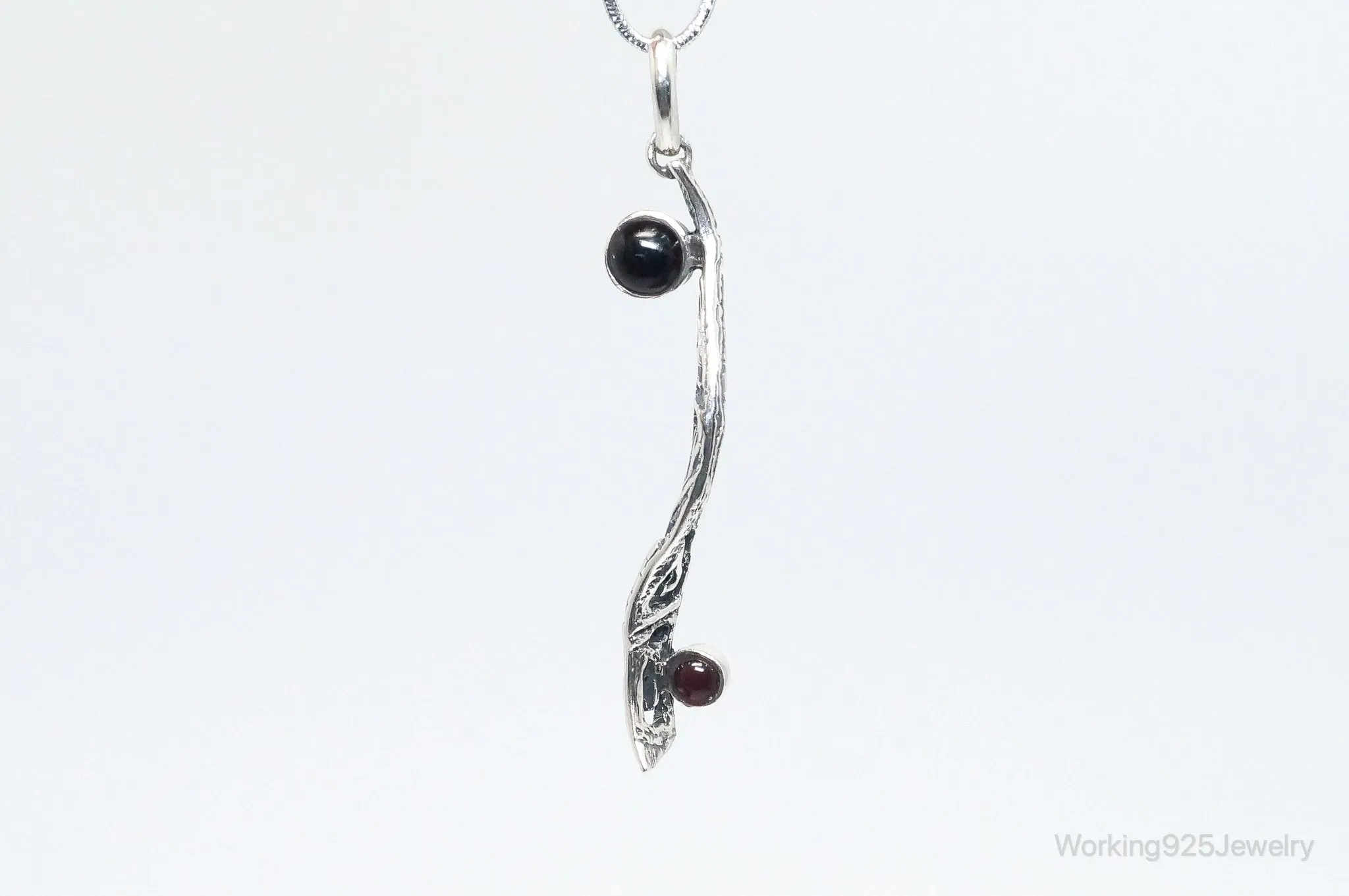 Unique Designer KARA Black Onyx Ruby Sterling Silver Necklace Pendant