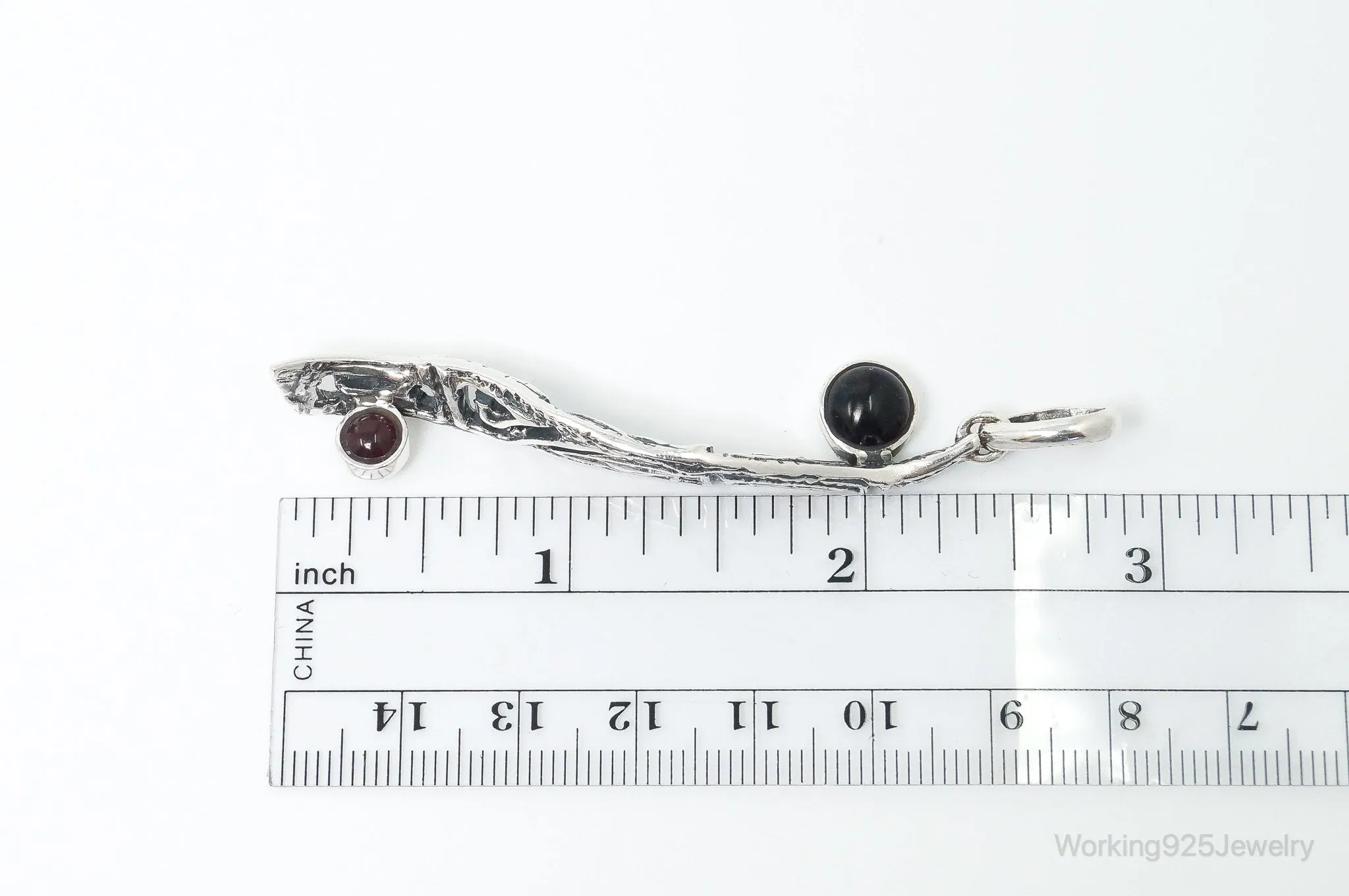 Unique Designer KARA Black Onyx Ruby Sterling Silver Necklace Pendant