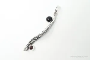 Unique Designer KARA Black Onyx Ruby Sterling Silver Necklace Pendant