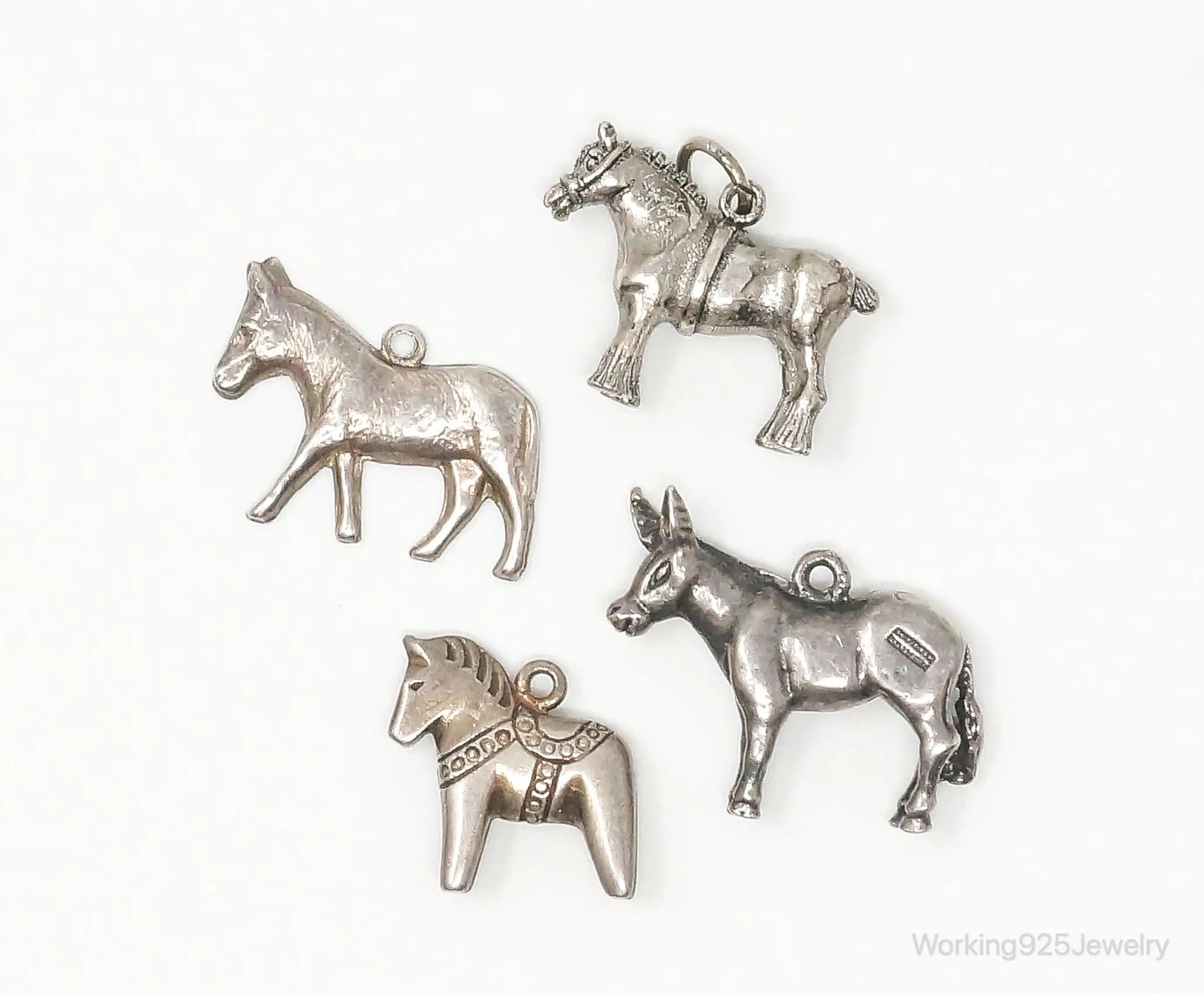 Vintage Antique Horses & Donkeys Sterling Silver Charms Lot