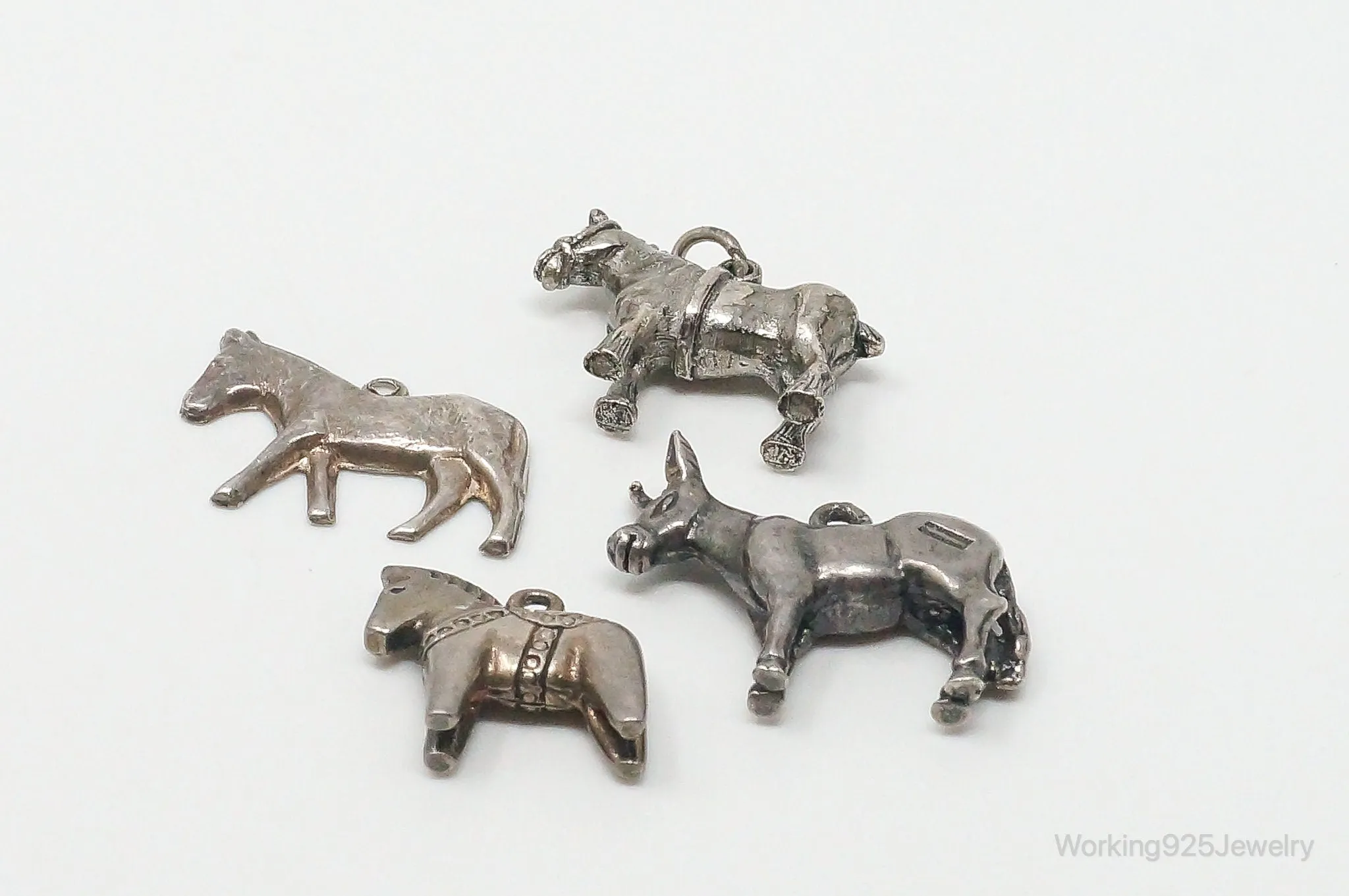 Vintage Antique Horses & Donkeys Sterling Silver Charms Lot