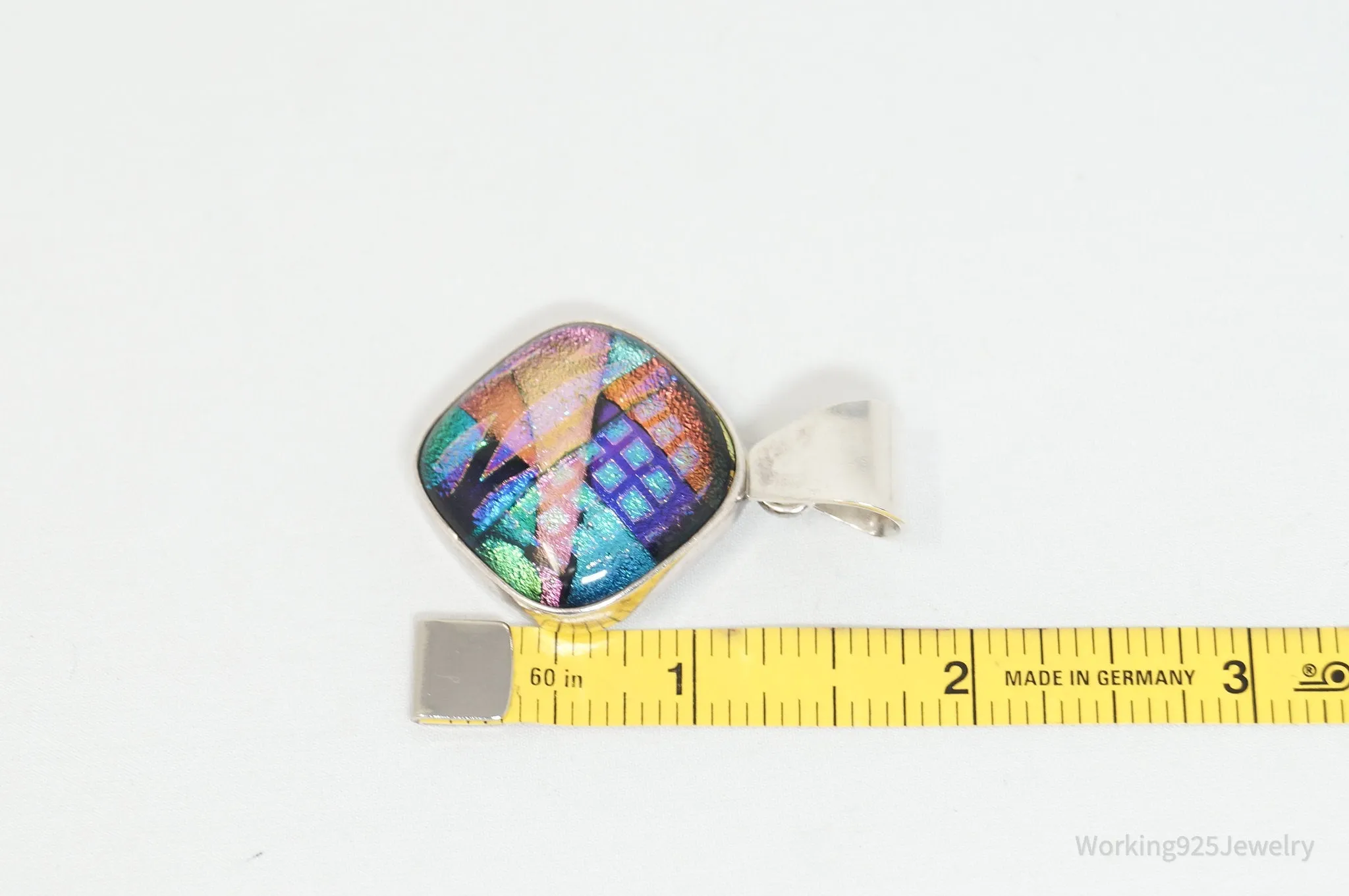 Vintage Large Dichroic Glass Sterling Silver Necklace Pendant