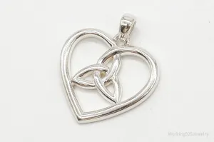 Vintage Large Ireland Celtic Heart Sterling Silver Pendant